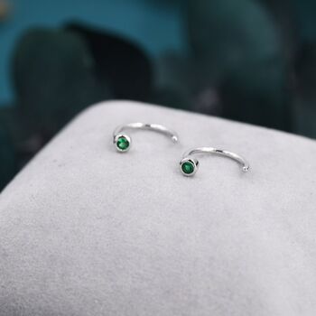 2mm Emerald Green Cz Huggie Hoop Earrings, 6 of 11