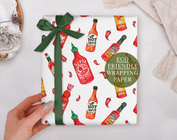 Valentine Wrapping Paper With Hot Sauce Design, Three Sheet Pack, 2 of 3