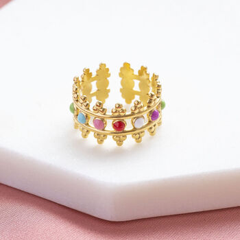 Adjustable Multicoloured Enamel Crown Ring, 5 of 7