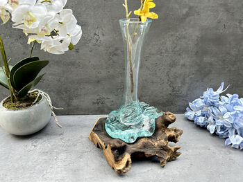 28cm Molten Glass Flower Stem Vase And Wine Decanter, 2 of 12