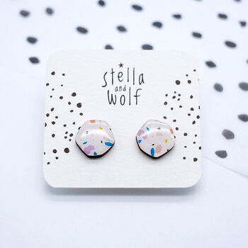 Large White Abstract Terrazzo Stud Earrings, 3 of 4