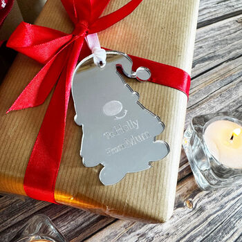 Personalised Silver Mirror Christmas Gonk Gift Tag Place Setting, 3 of 5