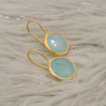 Aqua Chalcedony Earrings: Gold, Dangle Drop, Sterling Silver, Round Blue Gemstone Jewelry, 4 of 6