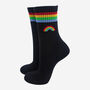Rainbow Striped Sporty Ribbed Cotton Ankle Socks Women's Black, thumbnail 1 of 4