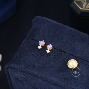 Sterling Silver Tiny Purple Opal And Cz Stud Earrings, 4 of 11