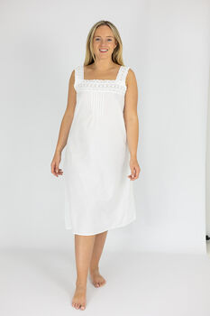 Women's White Cotton Nightdress Lace Chemise, 7 of 7