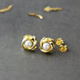 Sterling Silver Mixed Metal Pearl Knot Stud Earrings, thumbnail 3 of 9