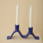 Handmade Blue Wavy Ceramic Candelabra For Two Candles, thumbnail 1 of 6