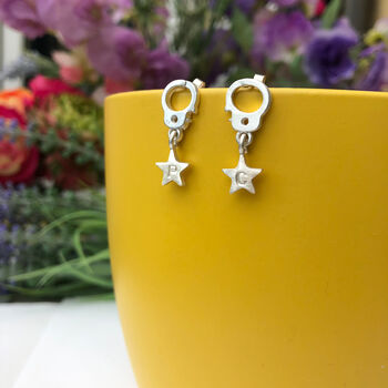 Friendship Handcuff Initial Star Silver Earrings, 6 of 10