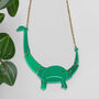 Mirrored Green Small Apatosaurus Dinosaur Necklace, thumbnail 1 of 4