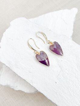 Amethyst Heart Earrings Real 18k Gold Plated, 3 of 7