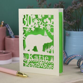 Personalised Papercut Bear Birthday Card, 2 of 7