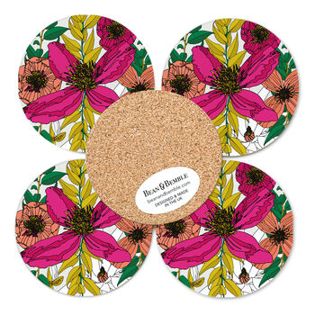 Bright Floral Coasters Box Set Round Heat Resistant, 5 of 8