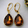 Large Dark Topaz Teardrop Rhinestone Drop Earrings, thumbnail 2 of 5