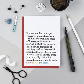 'Sixty Is Just The Start': 60th Birthday Card, 2 of 2