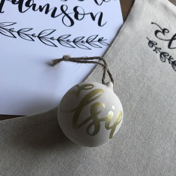 Personalised Calligraphy Ceramic Christmas Bauble, 3 of 4