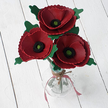 Personalised Leather August Birthday Poppy In Vase, 2 of 5
