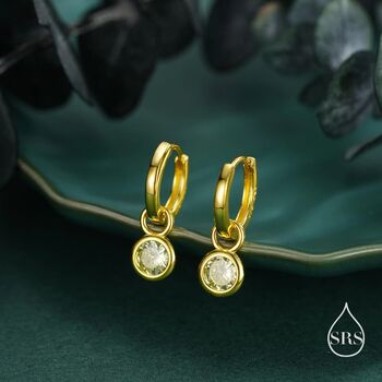 Sterling Silver August Birthstone Peridot Green Crystal Drop Hoop Earrings, 2 of 11