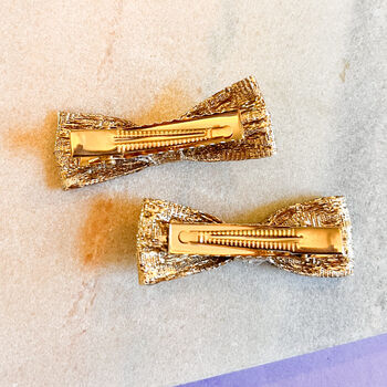 Elegant Metallic Gold Bow Hair Clips, 2 of 2