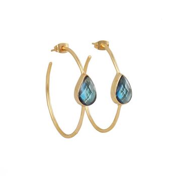 Blue Topaz Gemstone Hoop Earrings In Gold, 2 of 7