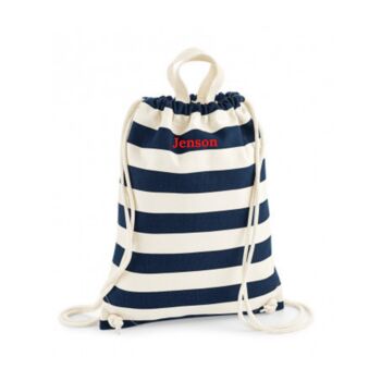 Nautical Striped Cotton Drawstring Bag Backpack, 6 of 12