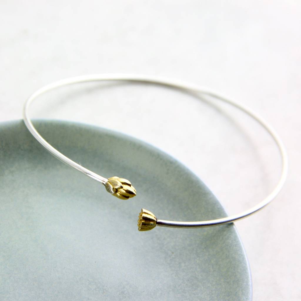 Sterling Silver Lotus Bud Open Cuff Bracelet By Gaamaa