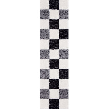 The Rugs Geometric Shaggy Rug Grey Checkered Rug, 10 of 12