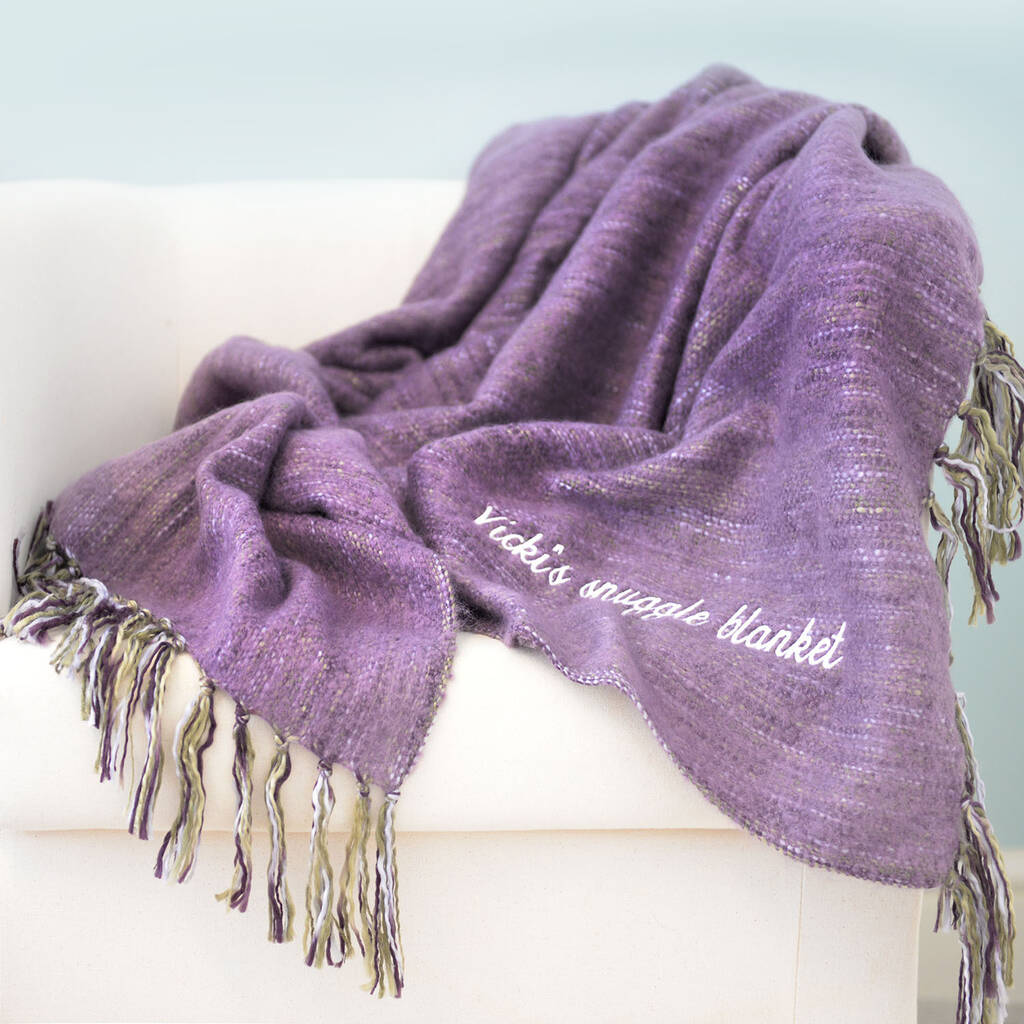 Personalised Purple Tassel Super Soft Woven Blanket, 1 of 5