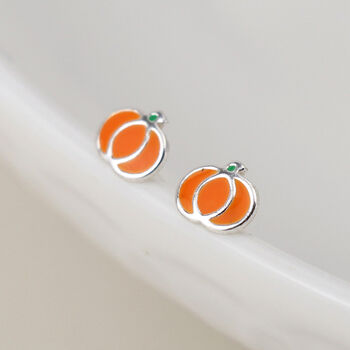 Sterling Silver Pumpkin Stud Earrings: Autumn Halloween Gift – 5mm, 2 of 4