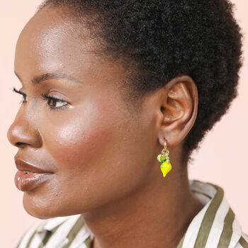 Stainless Steel Lemon Charm Hoop Earrings In Gold Plating, 3 of 4