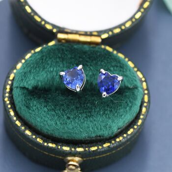Extra Dark Sapphire Blue Corundum Heart Stud Earrings, 6 of 11