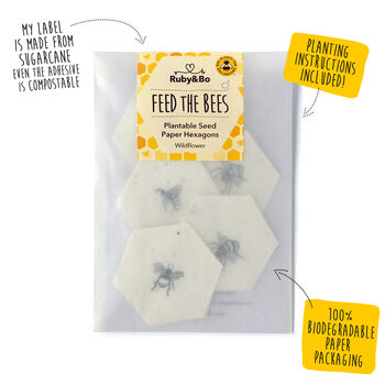 'Feed The Bees' Plantable Seed Paper Bee Hexagons, 4 of 9