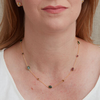 Tourmaline Pebble Silver Gold Plated Short Necklace, 2 of 11