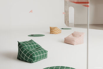 Vibes Armchair Beanbag Pink Red Grid, 4 of 4