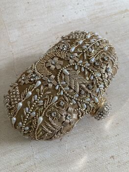 Dark Gold Handcrafted Embroidered Oval Clutch Bag, 3 of 10