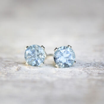 Blue Aquamarine Stud Earrings In Silver Or Gold, 5 of 12