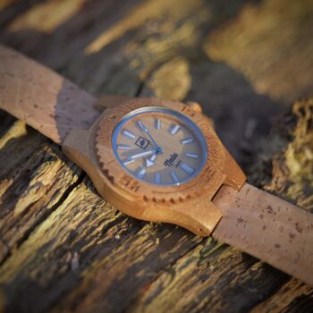Nalu Small Bamboo Watch With Natural Cork Strap, 3 of 8