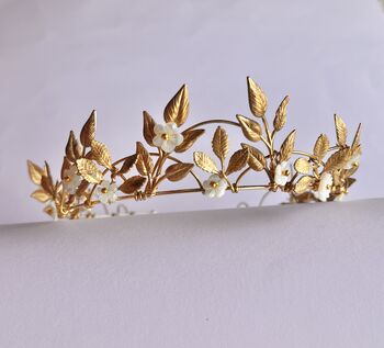 The Margot Crown Leaf Vine Mother Of Pearl Carved Shell Art Nouveau Headpiece, 5 of 12