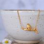 Robin On A Branch Necklace In Gold Plated Silver, thumbnail 1 of 5