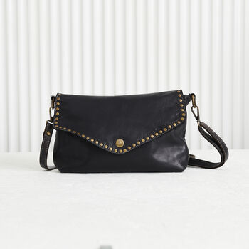 Luxury Black Leather Stud Handbag With Optional Personalisation, 4 of 5