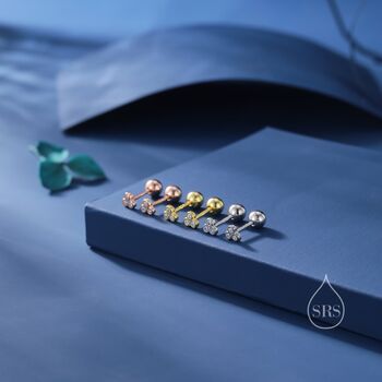 Extra Tiny Three Cz Screw Back Earrings In Sterling Silver, 3 of 11