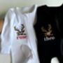 Christmas Reindeer Personalised Baby Zip Sleepsuit | Newborn Essentials, thumbnail 2 of 8