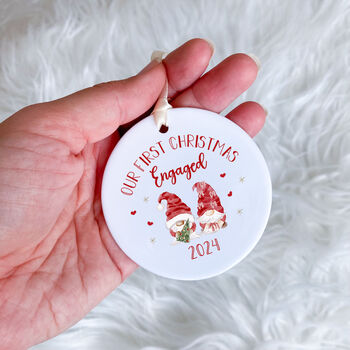 First Christmas Engaged Ceramic Ornament With Gnomes, 3 of 7