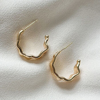 Wave Gold Hoop Earrings, 2 of 4