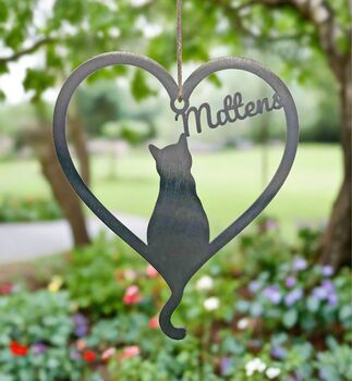 Personalised Cat Silhouette Steel Heart, 3 of 5