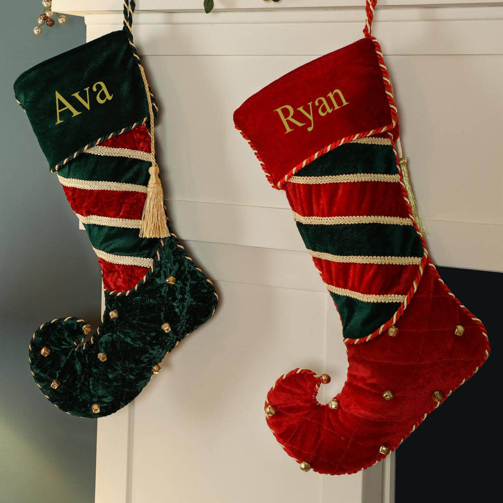 His And Hers Personalised Velvet Christmas Stockings By Dibor