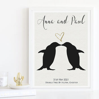 Personalised Penguins Wedding Print, 2 of 5