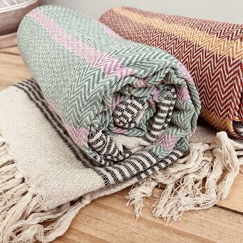 Striped Hand Loomed Fringed Blanket Throw, 3 of 8