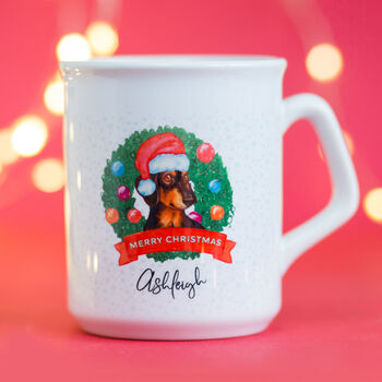 Black Miniature Christmas Dachshund Puppy Mug, 2 of 3