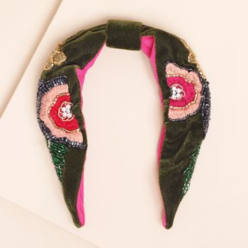Velvet Floral Embroidered Headband, 2 of 4